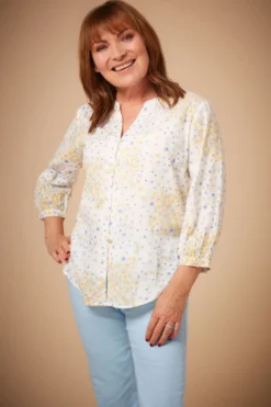 3/4 Sleeve Cotton Dobby Floral Printed Blouse