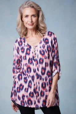 3/4 Sleeve Longline Animal Print Tunic