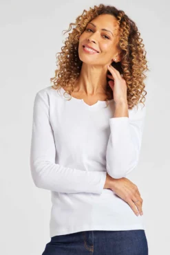 Long Sleeve Notch Neck Plain T-Shirt