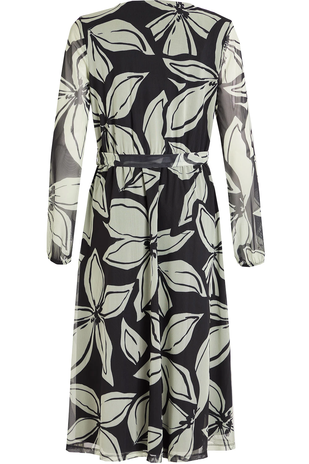 Large Floral Print Mesh Wrap Belt Dress - Image 3