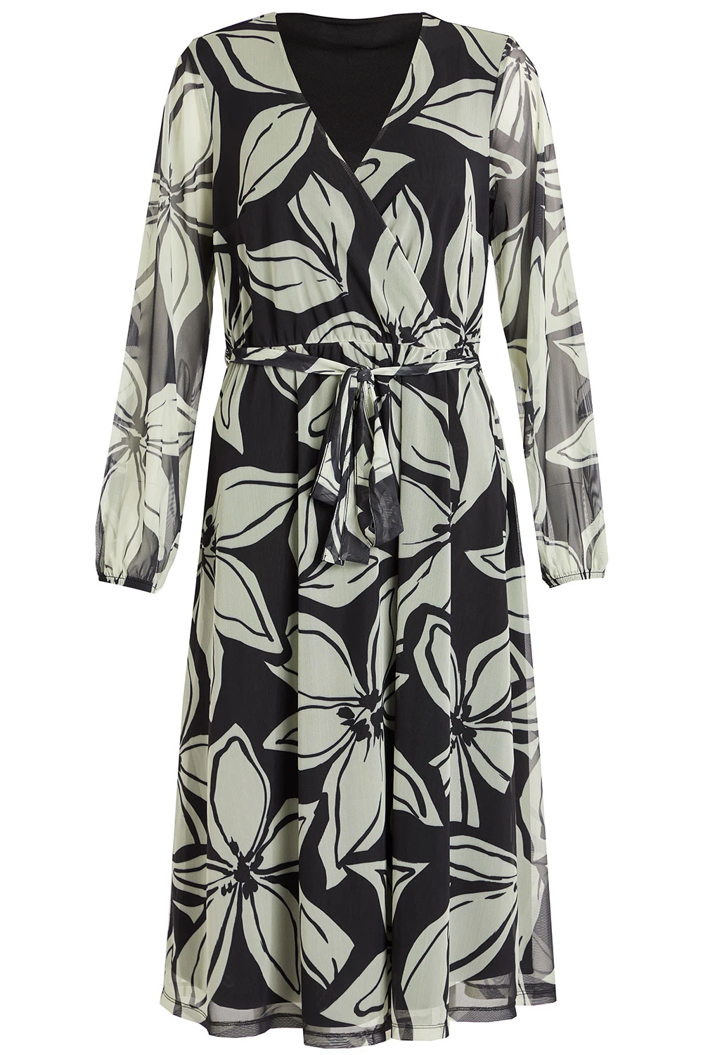 Large Floral Print Mesh Wrap Belt Dress - Image 2