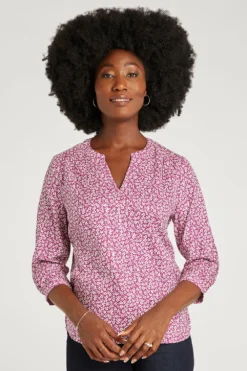 Notch Neck Overhead Ditsy Lurex Stripe Blouse