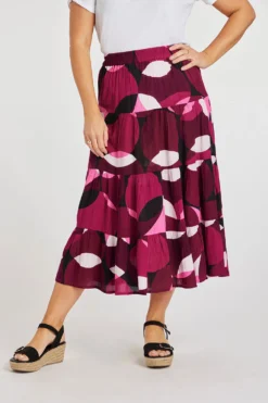 Circle Print Crinkle Tiered Skirt