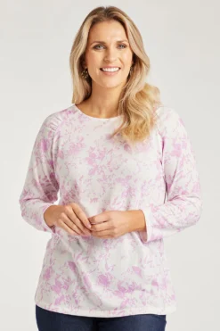 3/4 Sleeve Tonal Floral Soft Touch Top