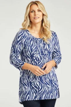 3/4 Sleeve Abstract Zebra Print Blouse