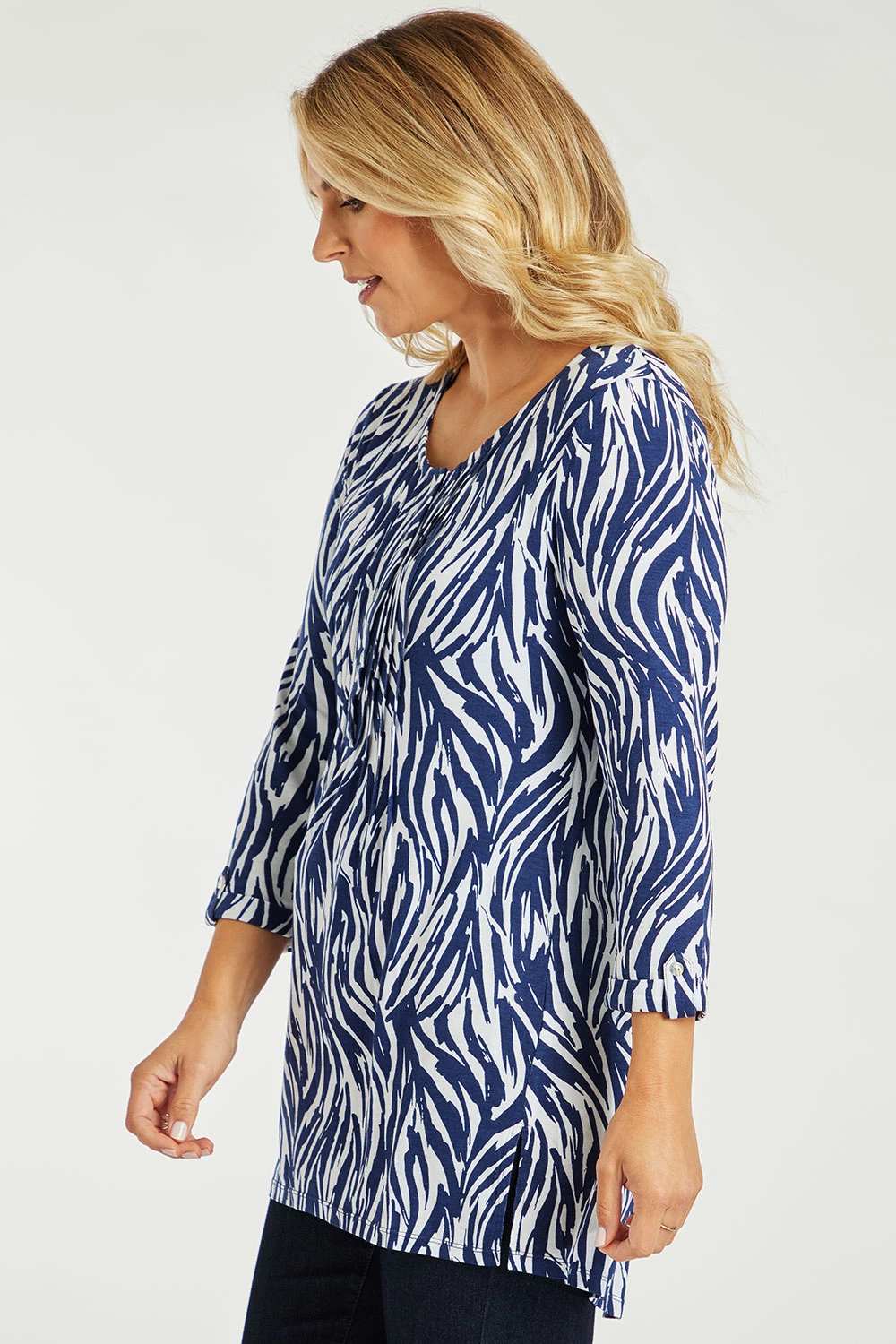 3/4 Sleeve Abstract Zebra Print Blouse - Image 5
