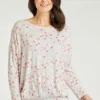 Long Sleeve Shirred Hem Spotty Floral Batwing Top