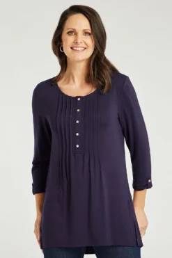 3/4 Sleeve Pintuck Plain Blouse