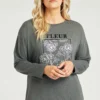 Long Sleeve Fleur Top With Flock And Foil Detail