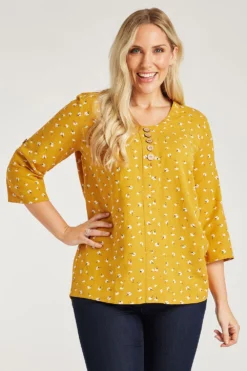 3/4 Sleeve Longline Spaced Ditsy Printed Tunic