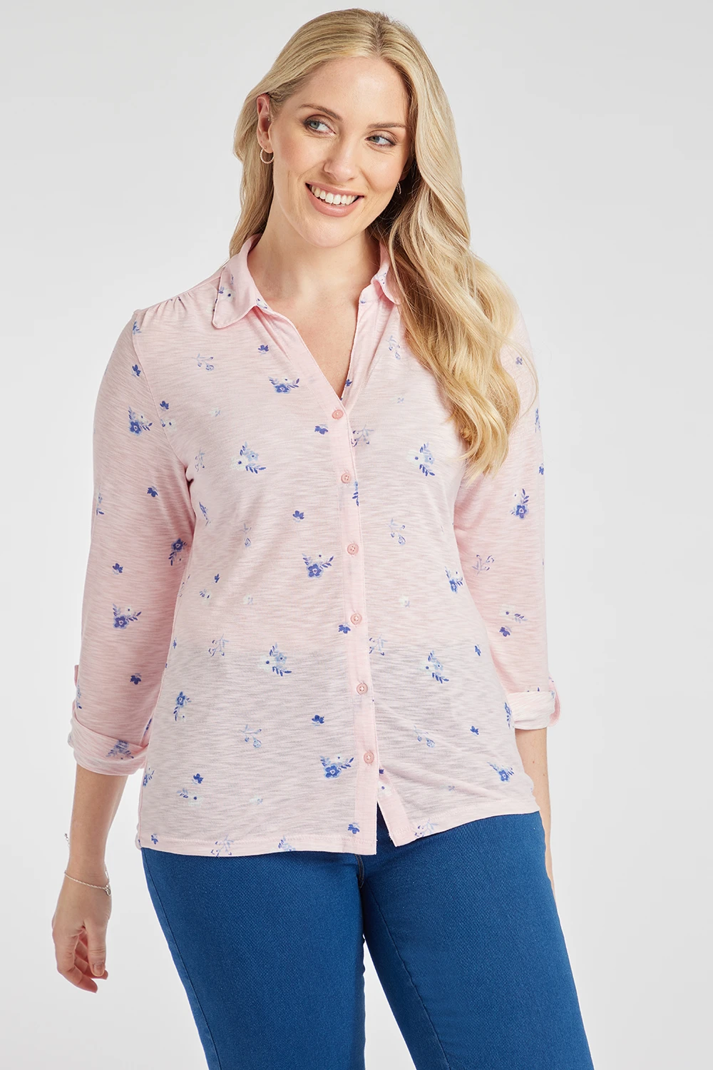 Long Sleeve Spaced Ditsy Print Shirt