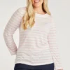 Long Sleeve Printed Striped Round Neck Top