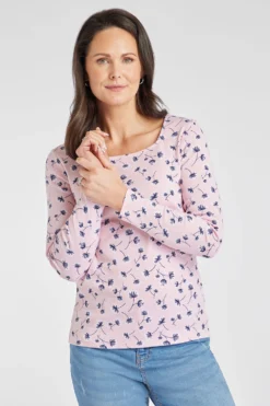 Long Sleeve Dandelion Print Square Neck Top