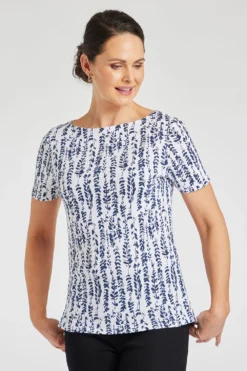 Short Sleeve Wild Seed Print Boat Neck Top