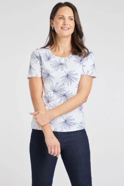 Short Sleeve Linear Fan Print Top