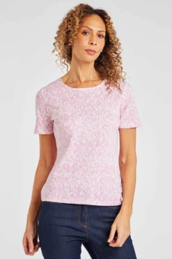 Short Sleeve Tie Dye Animal Print Scoop Neck Top