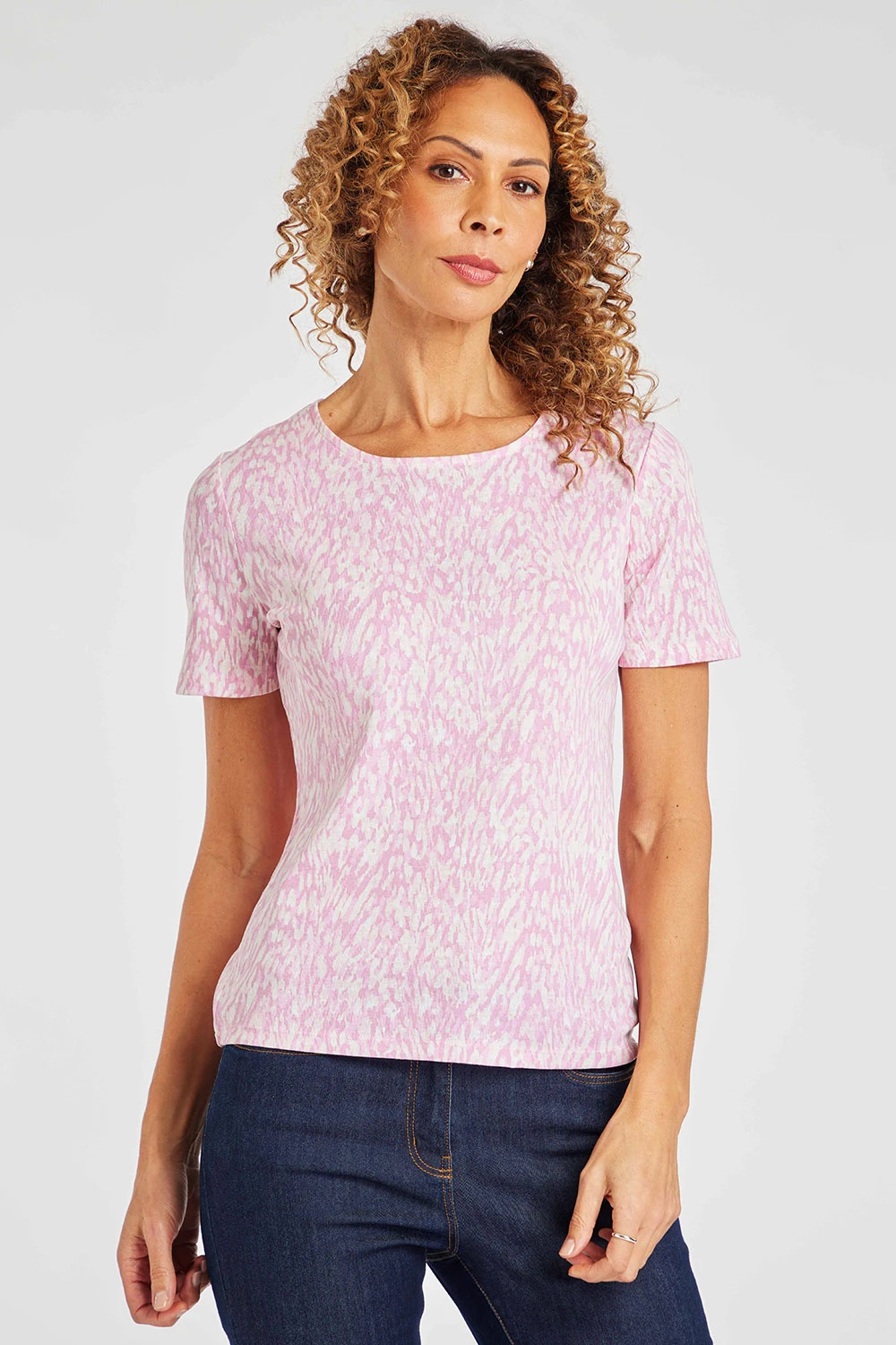 Short Sleeve Tie Dye Animal Print Scoop Neck Top