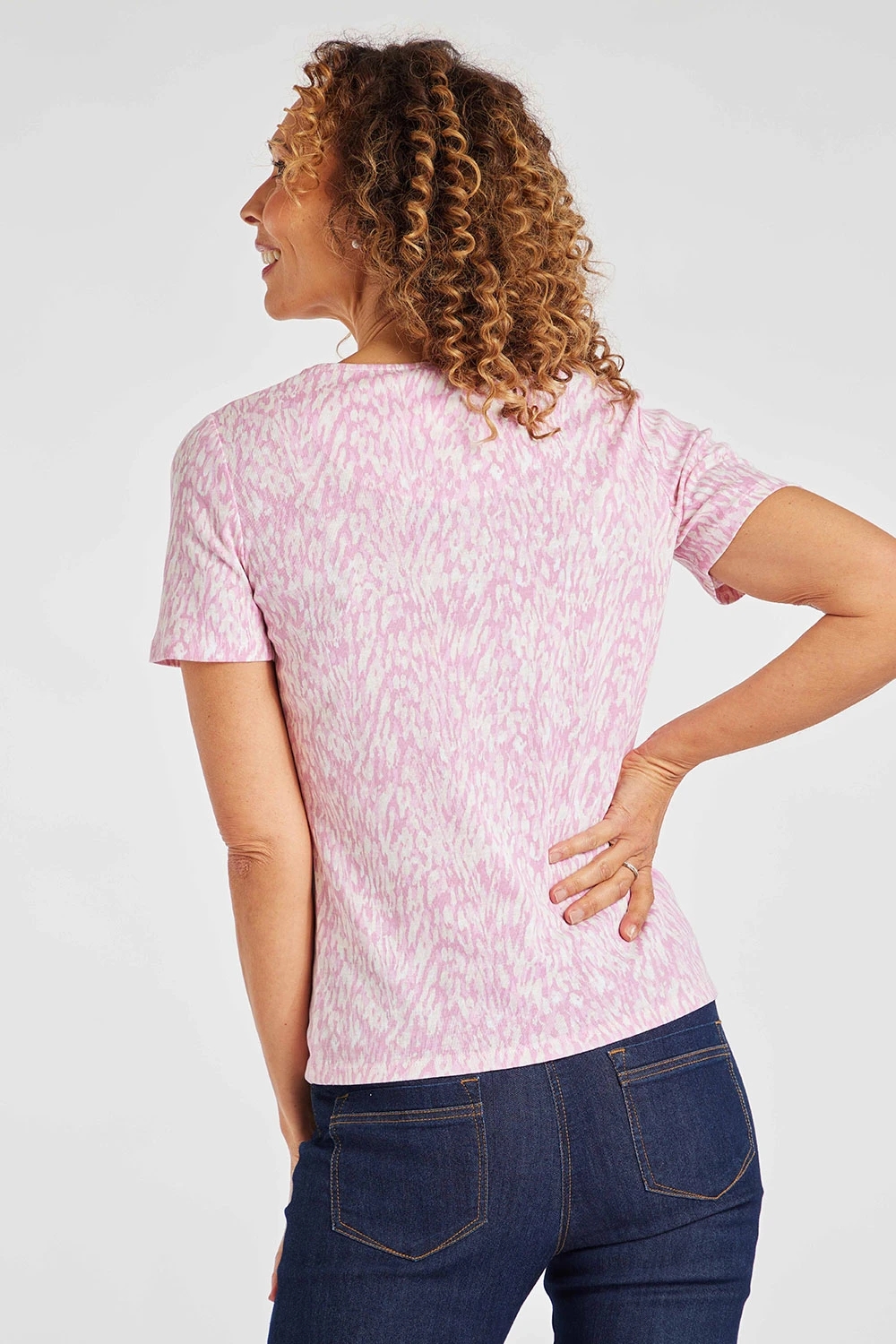 Short Sleeve Tie Dye Animal Print Scoop Neck Top - Image 4