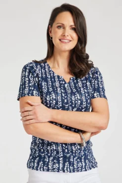 Short Sleeve Wild Seed Print Notch Neck T-Shirt