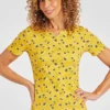 Short Sleeve Dandelion Print Notch Neck Top