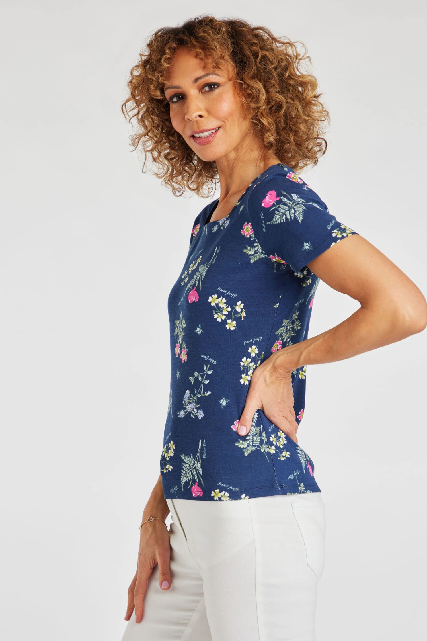 Short Sleeve Flower Print Square Neck Top - Image 5