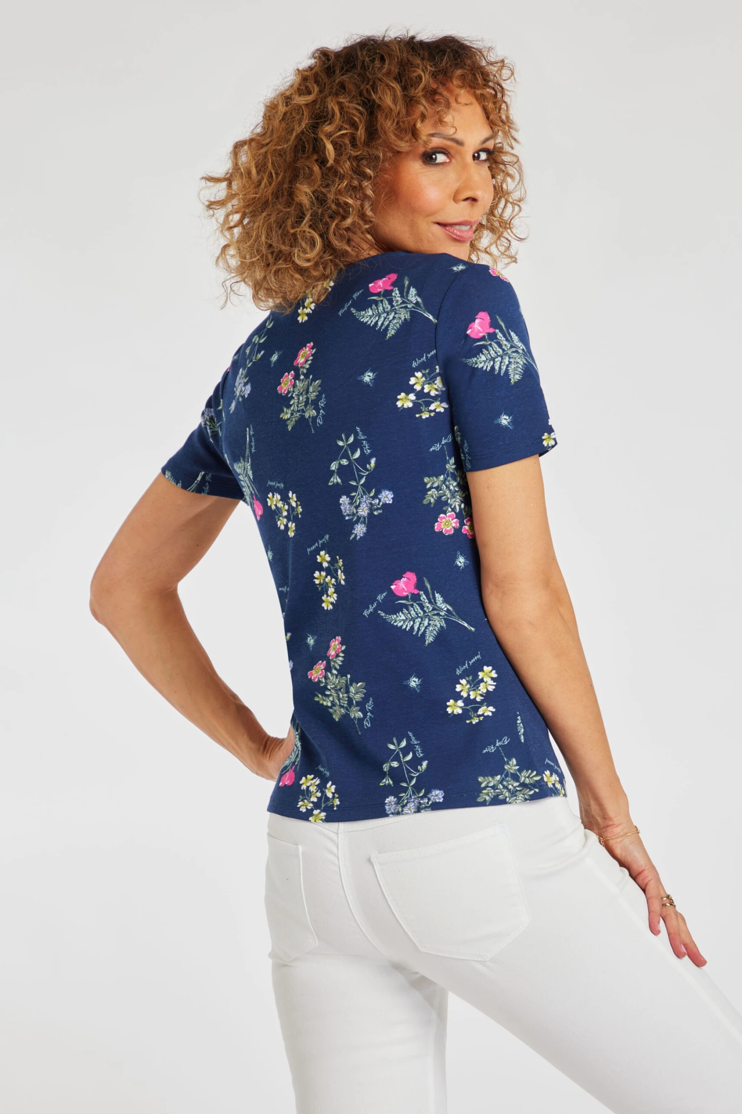 Short Sleeve Flower Print Square Neck Top - Image 4