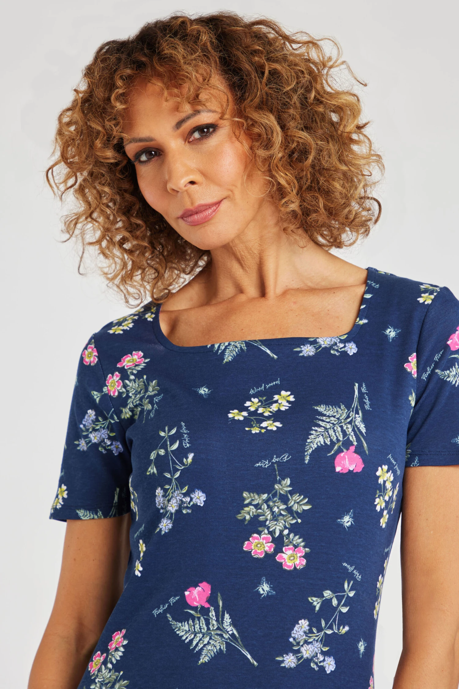 Short Sleeve Flower Print Square Neck Top - Image 6