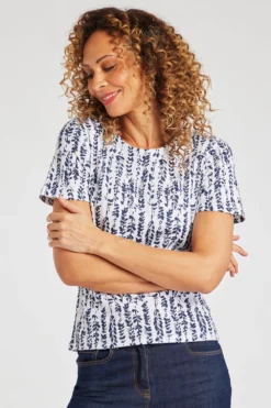 Short Sleeve Wild Seed Print Scoop Neck Top