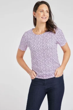 Short Sleeve Square Dot Print Scoop Neck Top