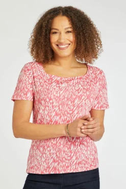 Short Sleeve Tie Dye Animal Print Square Neck Top