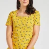 Short Sleeve Dandelion Print Square Neck Top