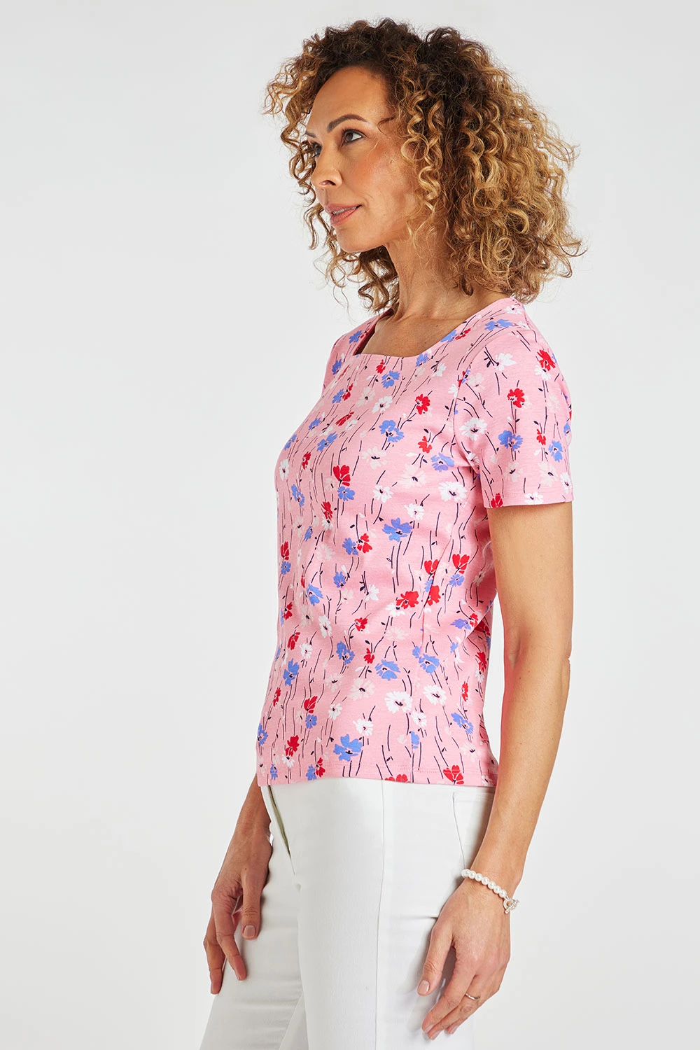 Short Sleeve Multi Ditsy Print Top With Square Neckline - Image 5