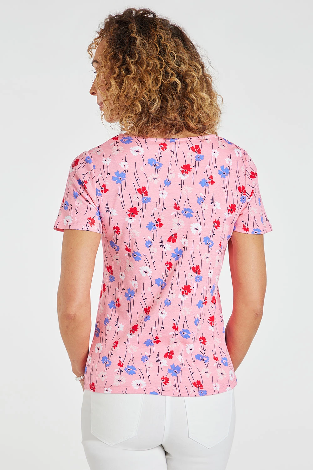 Short Sleeve Multi Ditsy Print Top With Square Neckline - Image 4