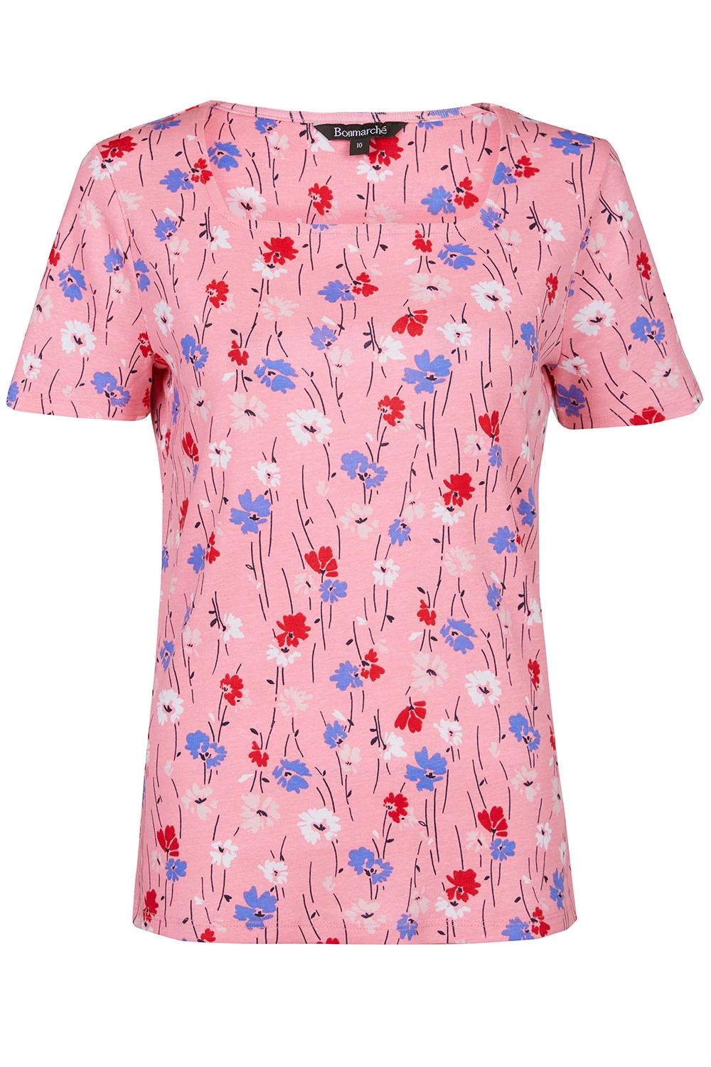 Short Sleeve Multi Ditsy Print Top With Square Neckline - Image 2