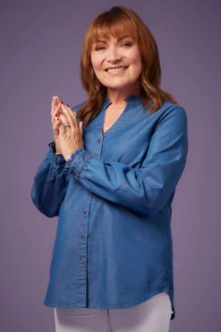 Long Sleeve Denim Frill Collared Shirt