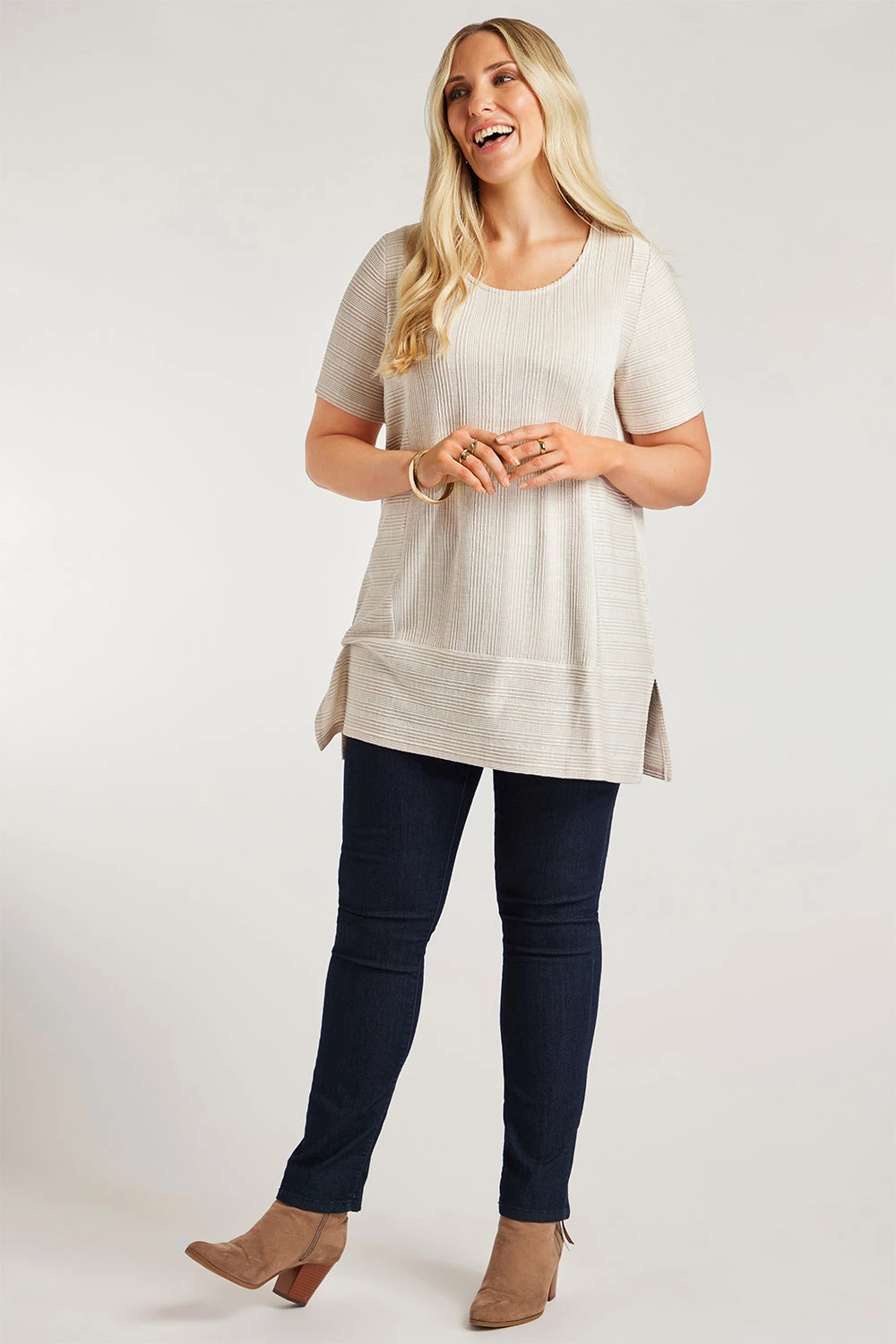 Short Sleeve Stripe Soft Touch Tunic - Image 6