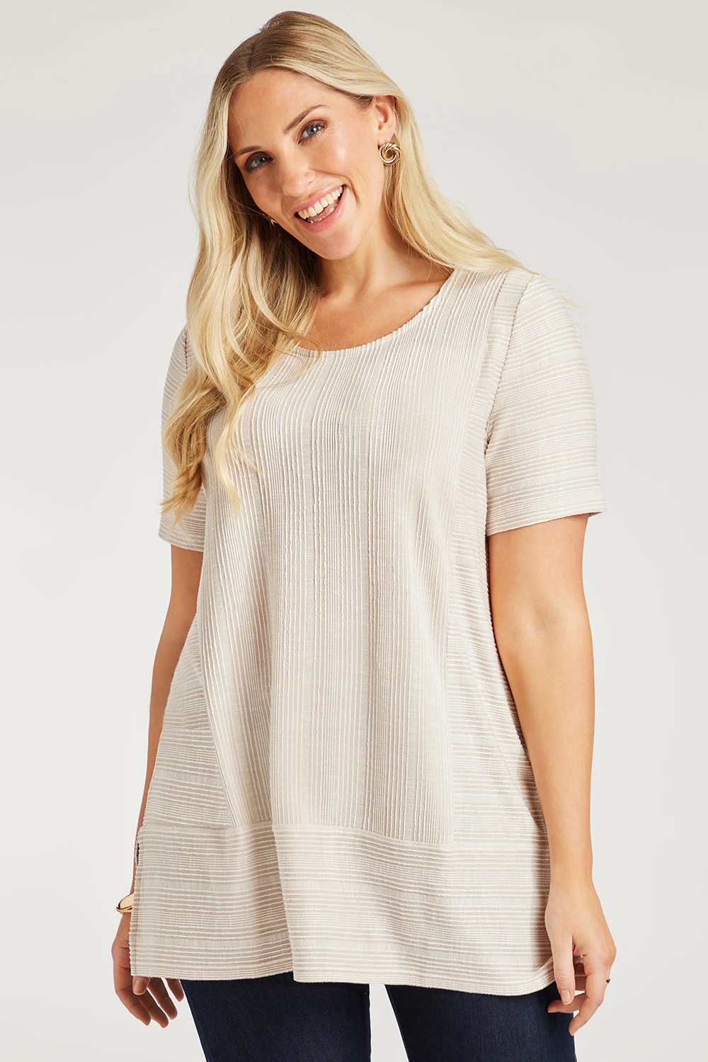 Short Sleeve Stripe Soft Touch Tunic