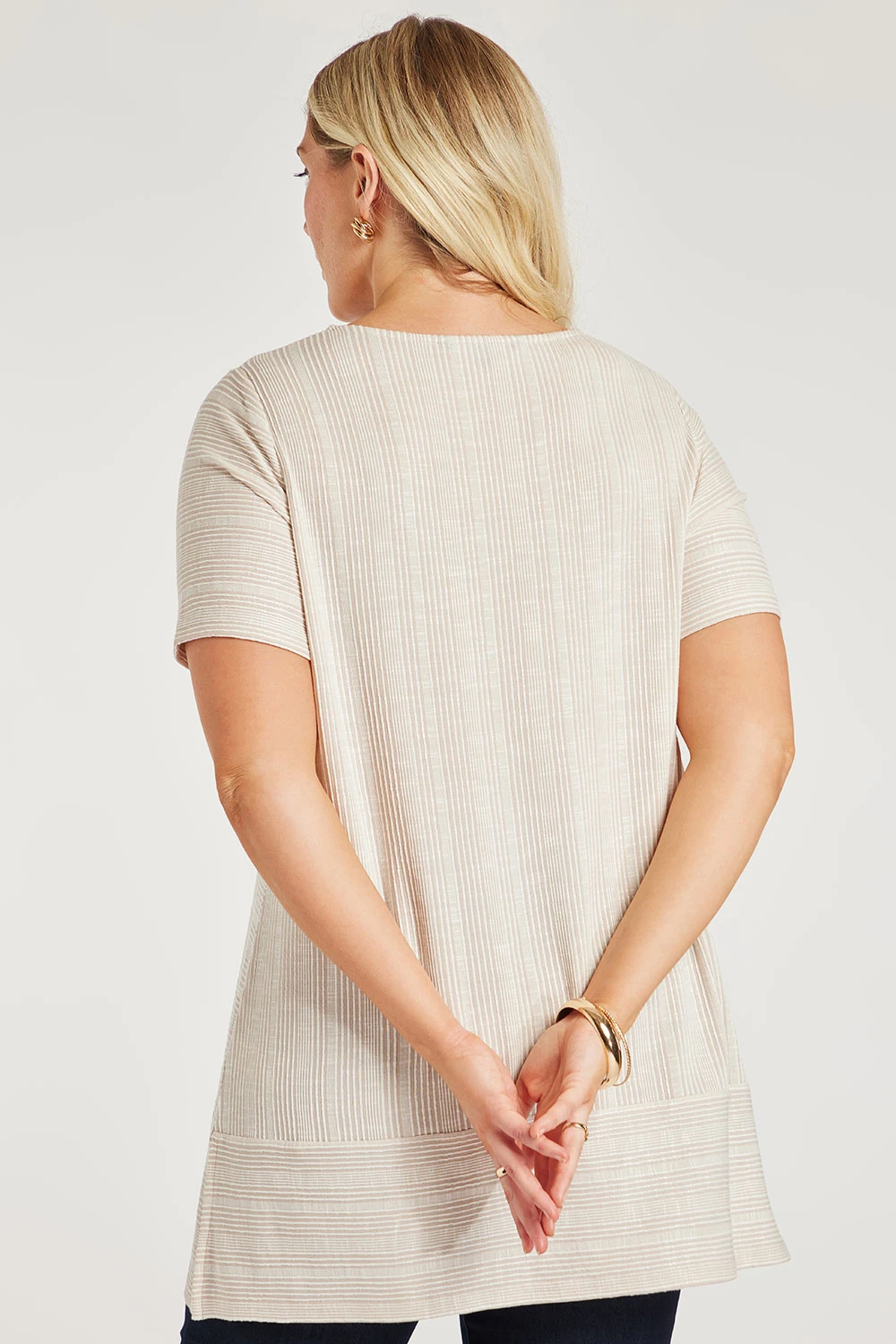 Short Sleeve Stripe Soft Touch Tunic - Image 4