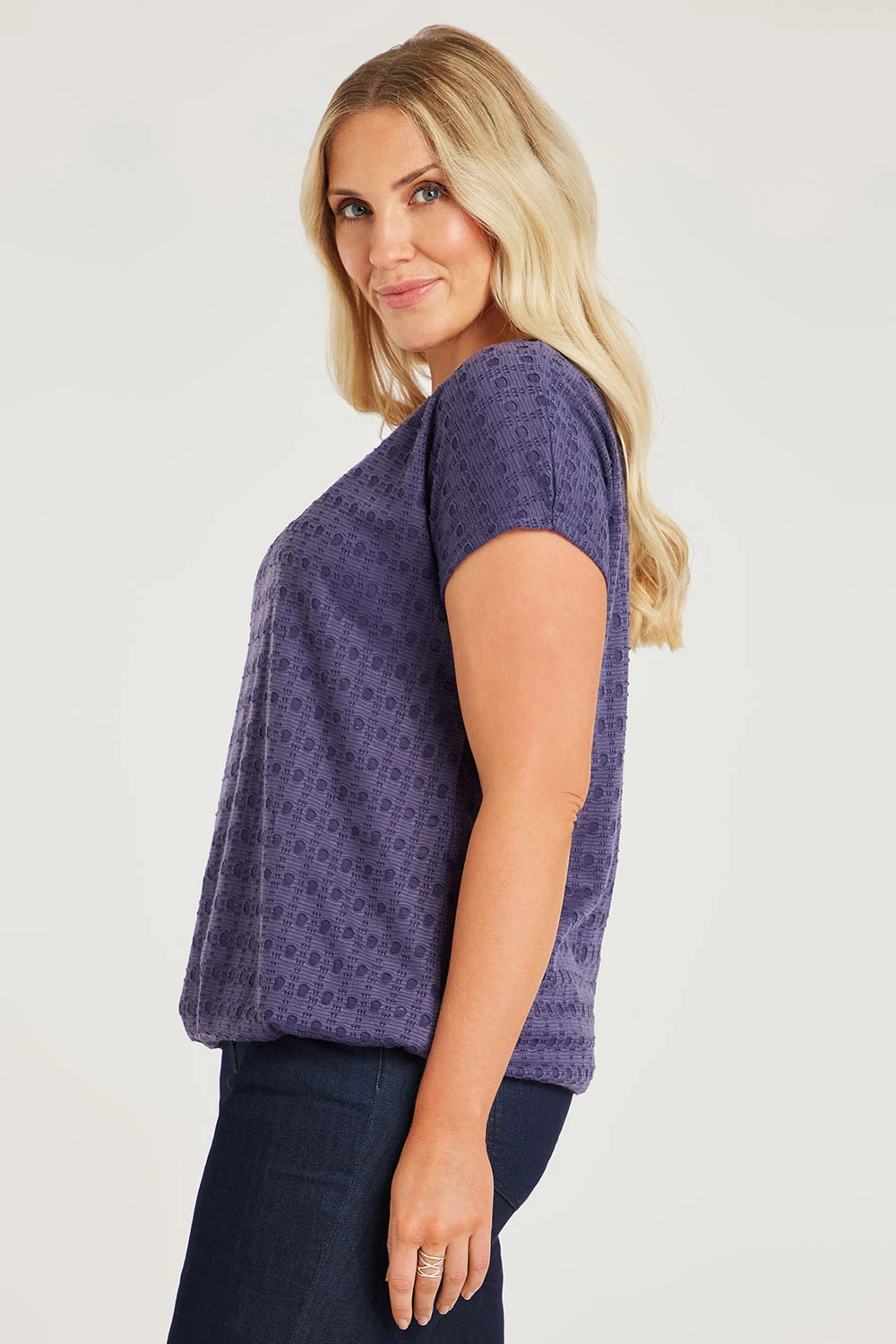 Short Sleeve Jersey Broderie Bubble Hem Top - Image 6