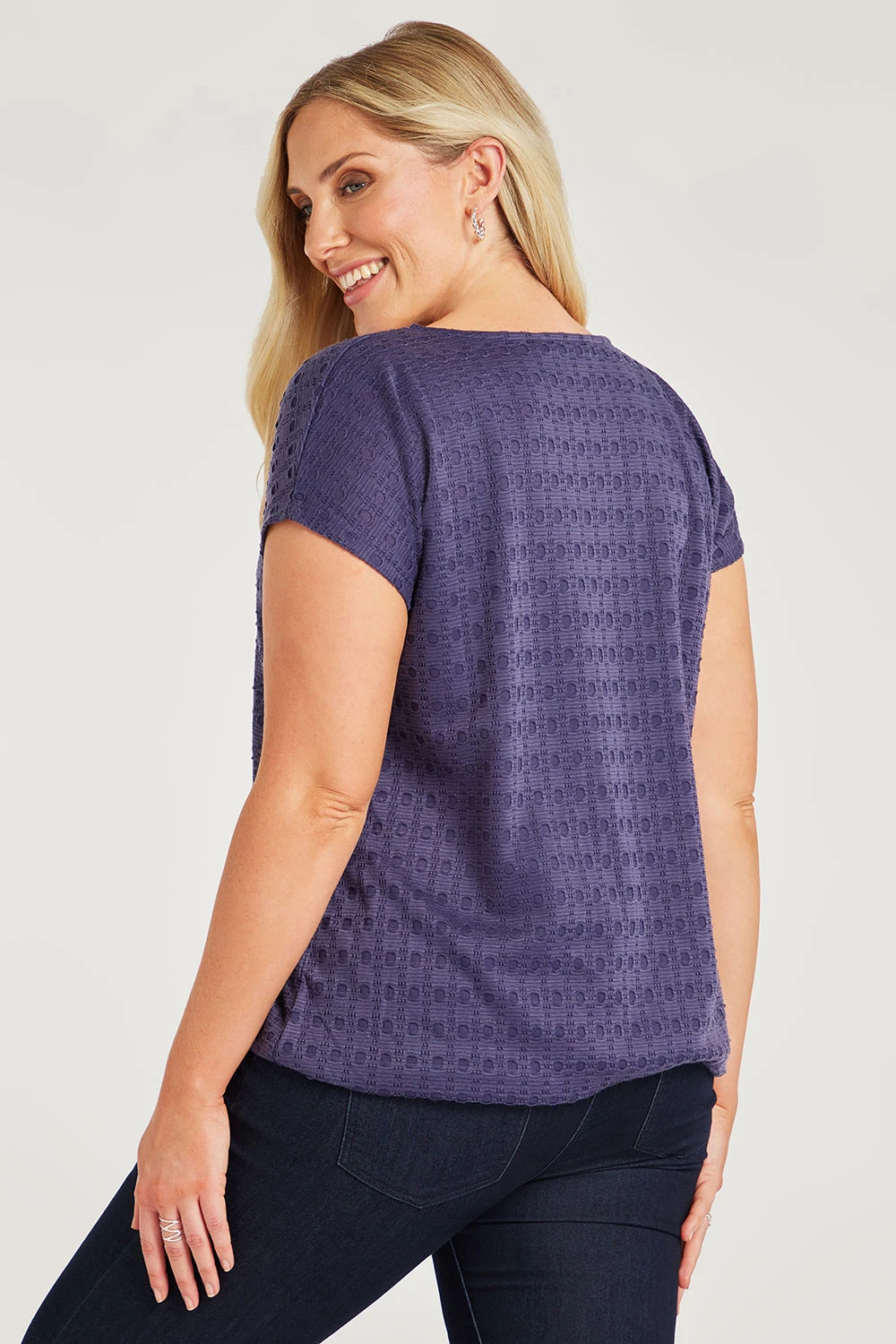 Short Sleeve Jersey Broderie Bubble Hem Top - Image 4
