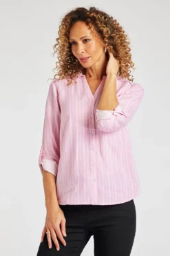 Long Sleeve Striped Linen Shirt With Pocket Detail