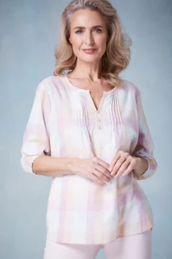 3/4 Sleeve Pintuck Multi Check Shirt