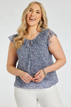 Short Sleeve Bubble Hem Ditsy Blouse