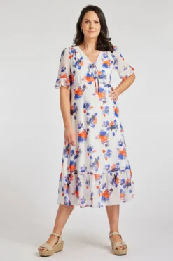 Watercolour Floral Chiffon Tea Dress