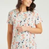 Short Sleeve Floral Drawstring Hem Top