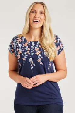 Short Sleeve Trailing Floral Design Top