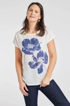 Short Sleeve Large Floral Print Top