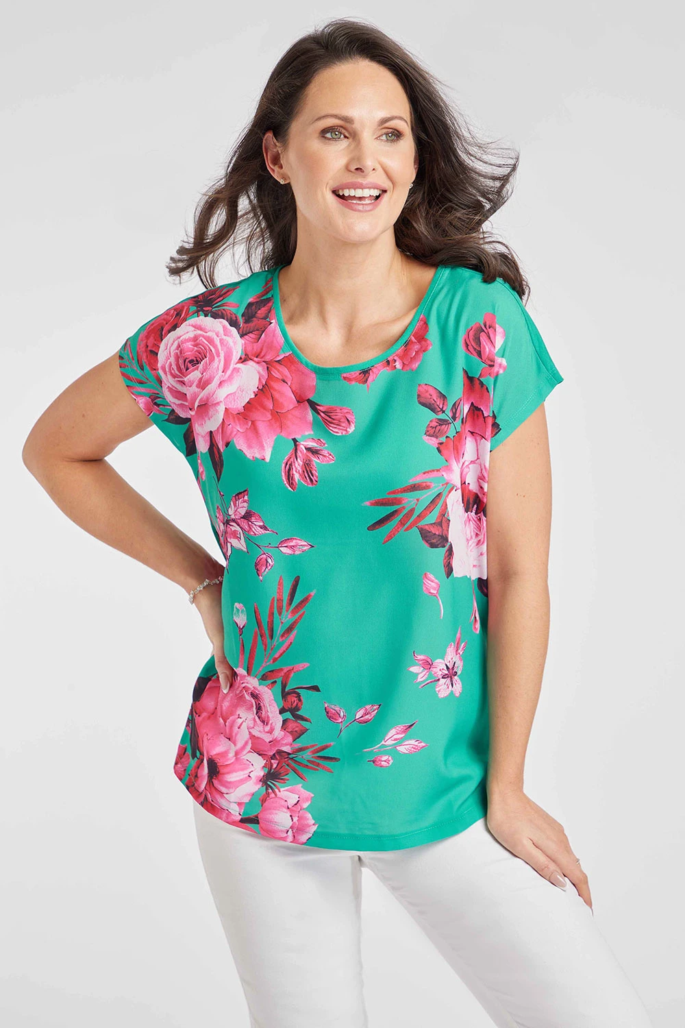 Short Sleeve Large Rose Print Woven Top - Image 6