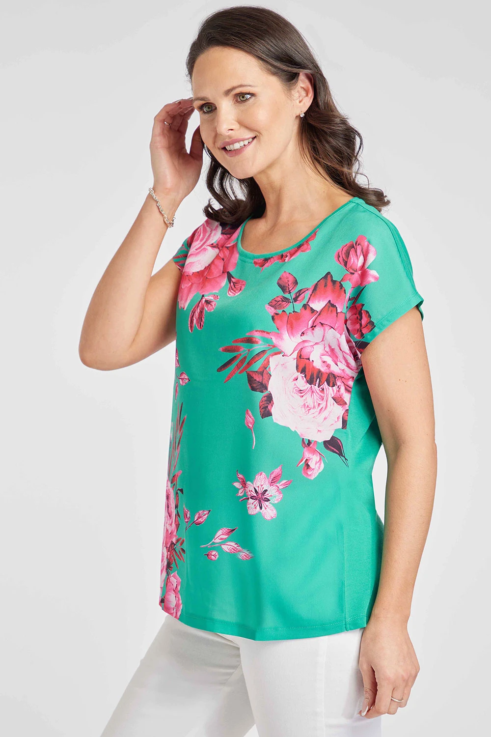 Short Sleeve Large Rose Print Woven Top - Image 7