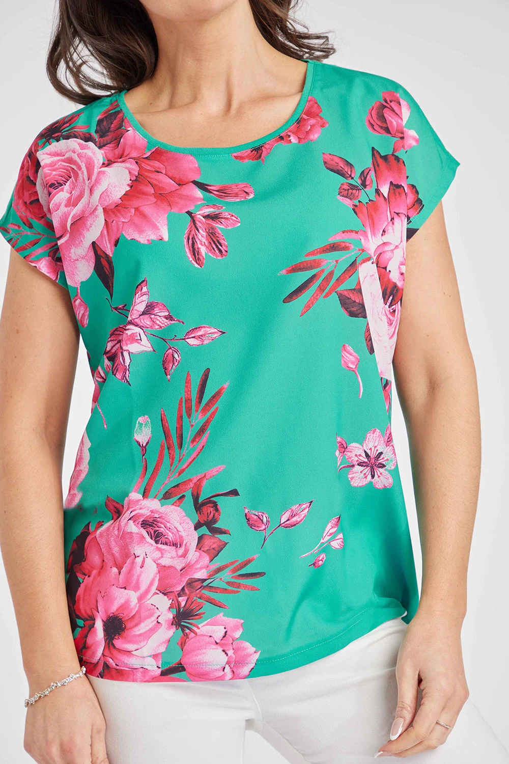 Short Sleeve Large Rose Print Woven Top - Image 9
